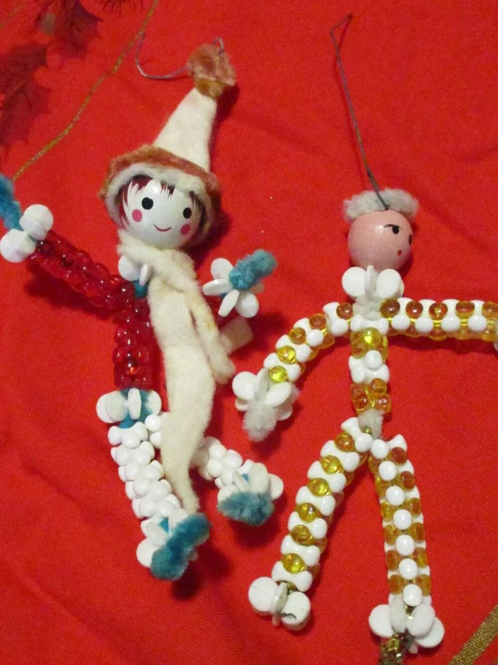 4 CHRISTMAS VINTAGE Handmade Beaded Children Tree Holiday Ornaments
